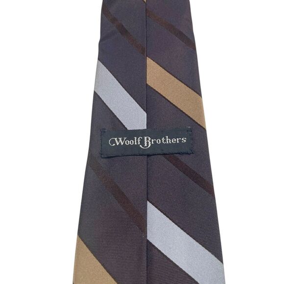 Vintage WOOLF BROTHERS COUNTESS MARA Tie Dark Brown Light Brown Silver, Preowned - Picture 2 of 7